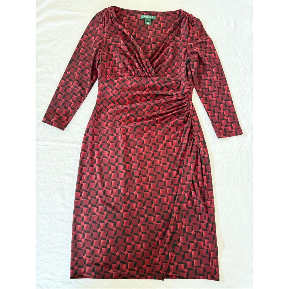Lauren Ralph Lauren | Faux Wrap Sheath Dress | Red Black Geometric Print | Women